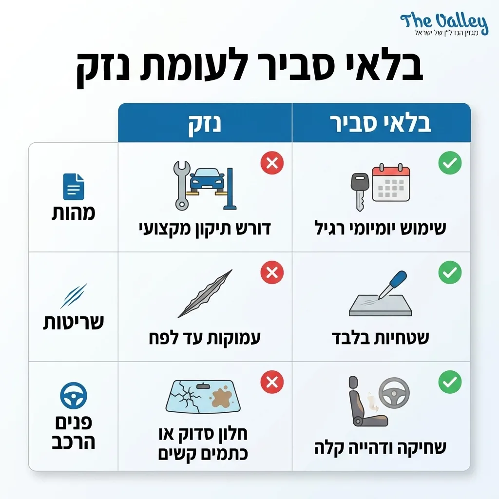 אינפוגרפיקה — בלאי סביר לעומת נזק: השוואה בין בלאי סביר, נזק