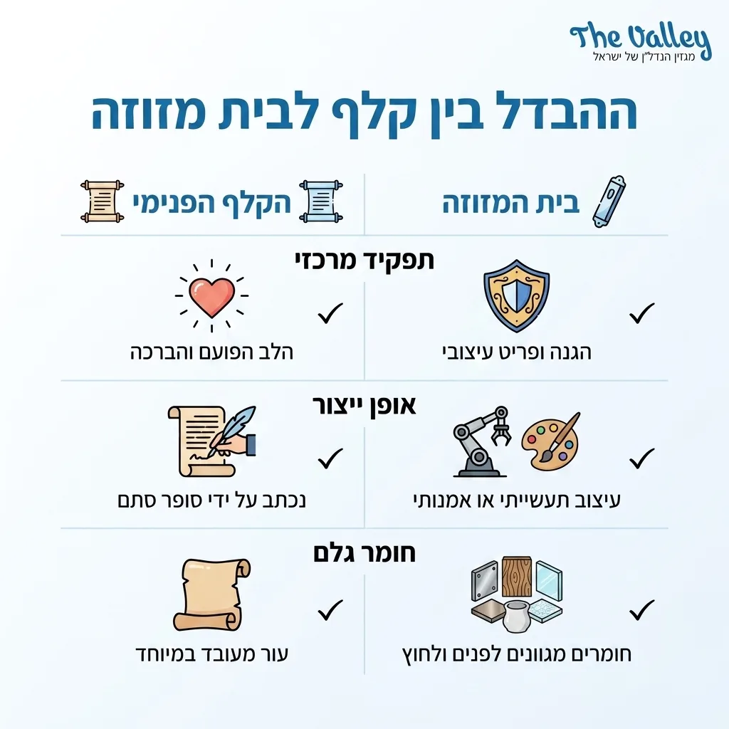 אינפוגרפיקה — ההבדל בין קלף לבית מזוזה: השוואה בין הקלף הפנימי, בית המזוזה